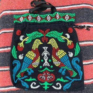UNIQUE TWIN BIRD BEADED DRAWSTRING BAG